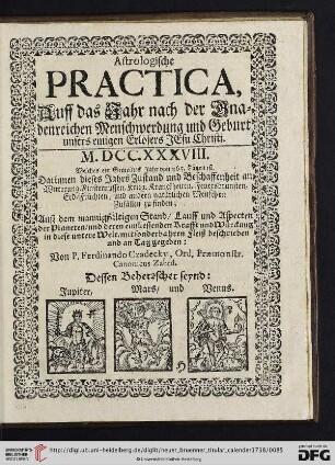 Astrologische Practica, Auff das Jahr nach der Gnadenreichen Menschwerdung und Geburt unsers einigen Erloesers JEsu Christi