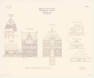 Pathologisches Institut der Charité, Berlin: Querschnitt, SW-, NO-Ansicht (Obduktionshaus), Querschnitt, SW-, SO-Ansicht (Tierstall) 1:100
