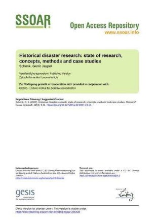 Historical disaster research: state of research, concepts, methods and case studies