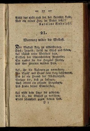 21. Warnung wider die Wollust. - 51. An eine junge Freundinn.