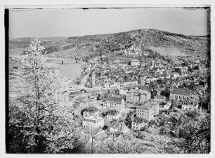 Blick aus Richtung Wartturm auf Wertheim mit Uihleinstraße, Friedrichstraße, z.T. Poststraße, Altstadt und Burg