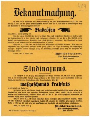 "Bekanntmachung" über die Anmeldepflicht von Badeöfen