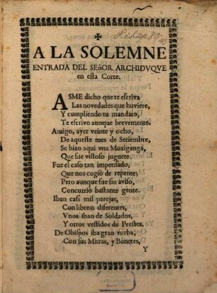 Á la solemne Entrada del señor Archiduque en esta corte