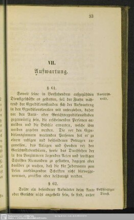 VII. Aufwartung
