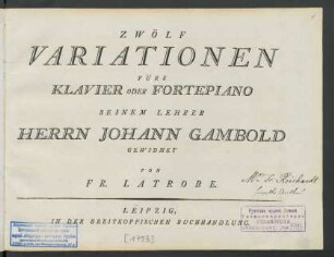 Zwölf Variationen Fürs Klavier Oder Fortepiano