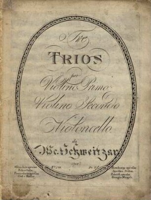 Tre trios per violino primo, violino secondo e violoncello : op. 2