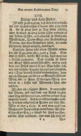 XVII. Hitzige und kalte Fieber