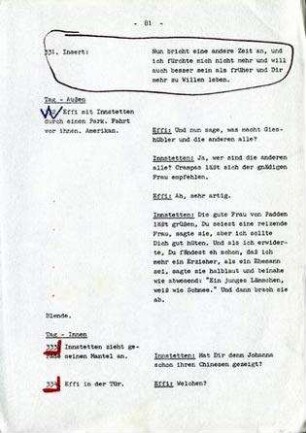 Seite aus einem Arbeitsdrehbuch. Seite 81