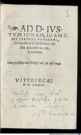 Ad D. Iustum Ionam in laudem Clarissimae urbis Hamburgae Carmen