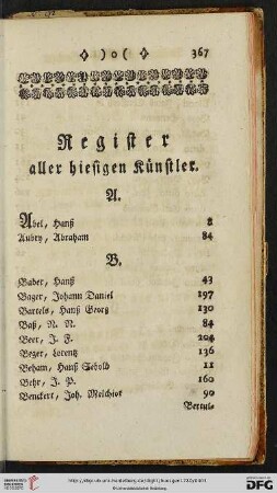 Register aller hiesigen Künstler
