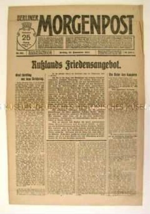 Tageszeitung "Berliner Morgenpost" zum Friedensangebot der russischen Revolutionsregierung