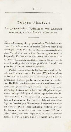 Zweyter Abschnitt. Die geognostischen Verhältnisse von Dalmatien überhaupt, und von Meleda insbesondere