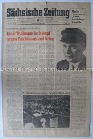 Tageszeitung der SED Sachsen "Sächsische Zeitung" zum 5. Todestag von Ernst Thälmann