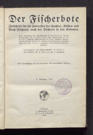 5.1913: Der Fischerbote : norddt. Fischerei-Zeitung ; Zeitschr. für d. Interessen d. Hochsee-, Küsten- u. Fluß-Fischerei, d. Fischhandels u. d. Fischindustrie