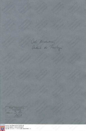 Heumann, Carl, Student der Theologie