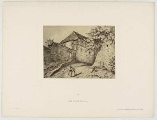 Wohnhaus und Mauern am steilen "Kleinen Hohlweg" in der Altstadt von Meißen, Blatt 12 aus der Mappe "Meißen" nach Federzeichnungen von Bernhard Mannfeld