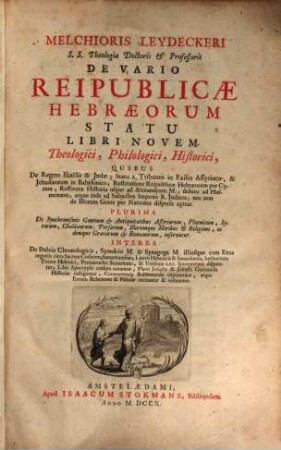 De vario reipublica Hebraeorum statu : libri IX