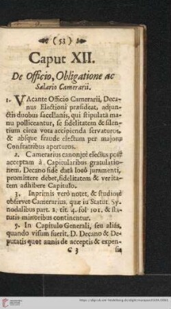 Caput XII: De officio, obligatione ac salario camerarii