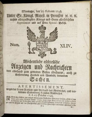 Num. XLIV. Montags, den 28. October 1748.