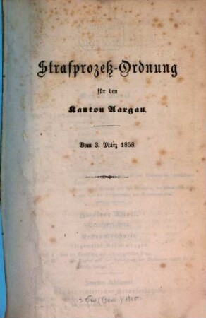 Strafprozess-Ordnung für den Kanton Aargau : vom 3. März 1858
