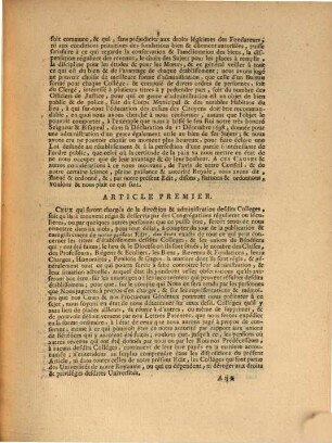 Edit Du Roi, Portant Réglement pour les Collèges qui ne dépendent pas des Universités : Donnée à Versailles au mois de Fevrier 1763