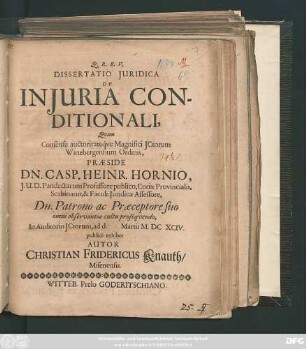 Dissertatio Iuridica De Iniuria Conditionali
