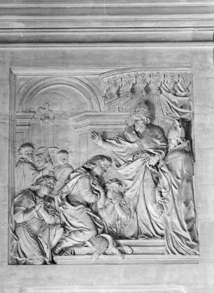 Der Papst segnet den heiligen Ludwig und seine Kinder