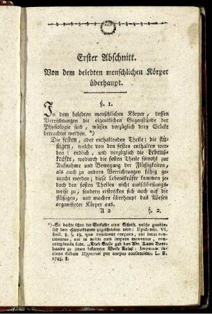 Erster Abschnitt. Von dem belebten menschlichen Körper überhaupt.
