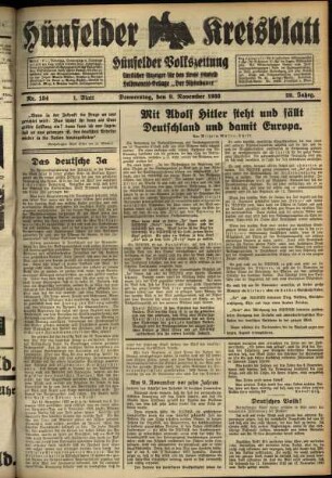 Erste Ausgabe vom Donnerstag, den 09. November 1933.