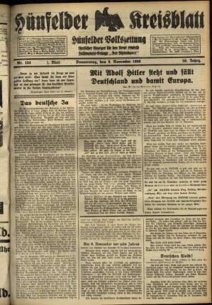 Erste Ausgabe vom Donnerstag, den 09. November 1933.