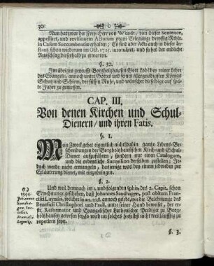 CAP. III. Von denen Kirchen und Schul-Dienern / und ihren Fatis.