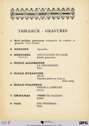 Tableaux - Gravures (Nr. 1-10)