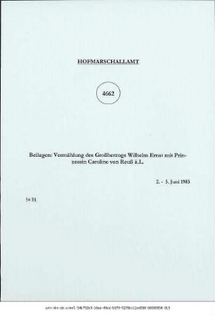 Beilagen: Vermählung des Großherzogs Wilhelm Ernst mit Prinzessin Caroline von Reuß ä.L.