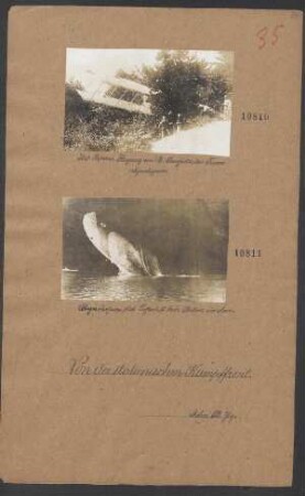 Abgeschossenes ital. Luftschiff beim Absturz ins Meer