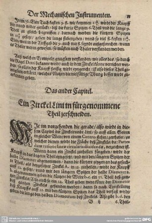 Das ander Capitel. Ein Zirckel Lini in fürgenommene Theil zerschneiden.