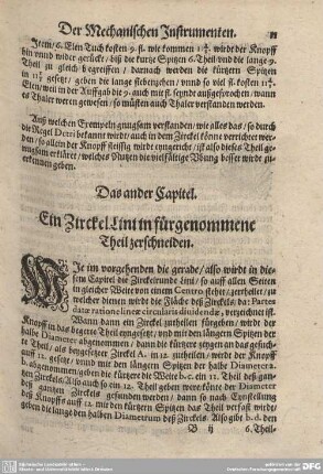 Das ander Capitel. Ein Zirckel Lini in fürgenommene Theil zerschneiden.