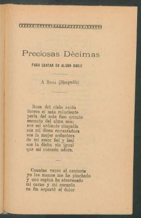 Preciosas décimas para cantar en algún baile : A Rosa (Simpatía)