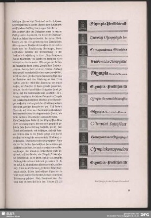 Schriftköpfe für den Olympia-Pressedienst