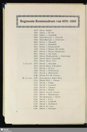 Regiments-Kommandeure von 1670–1919