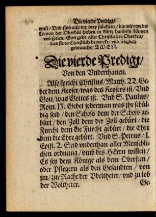 Die vierde Predigt/ Von den Underthanen.