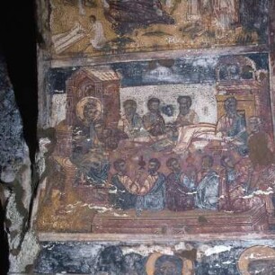 Skyros, Kloster Agios Dimitrios, Abendmahls-Fresko, 15. Jh., in der frühmittelalterlichen Kuppelkirche