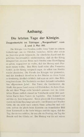 Anhang. Die letzten Tage der Königin