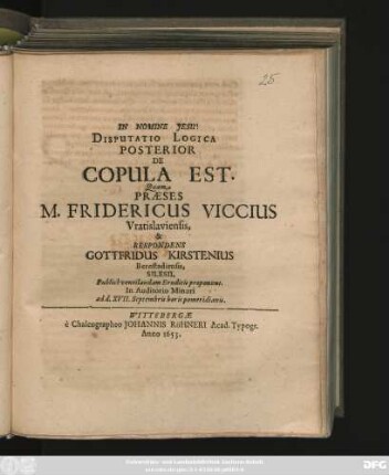 [2]: Disputatio Logica ... De Copula Est