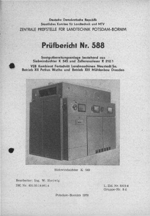Saatgutbereitungsanlage K 545 und R 212/1
