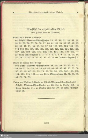 Übersicht der abgedruckten Briefe