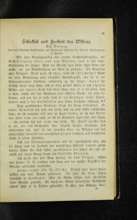 Schicksal und Freiheit des Willens : ein Vortrag