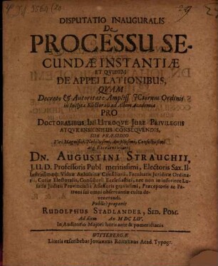 Diss. ... de processu secundae instantiae, et quidem in appellationibus