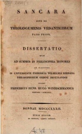 Sancara sive de theologumenis Vedanticorum pars prior