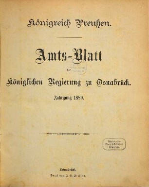 Amtsblatt für den Regierungsbezirk Osnabrück. 1889