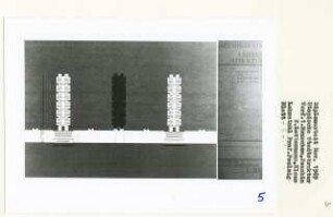 Utopische Stadtstruktur, Berlin-Mitte (Diplomarbeit bei Peter Poelzig): Gewerbeblock, Ansicht, Schnitt W - O 1:500